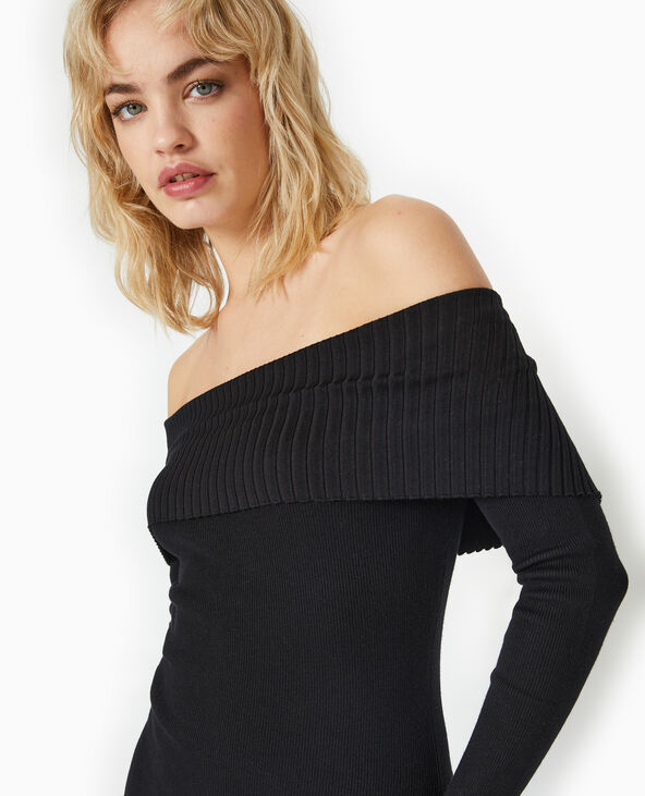 Robe longue en maille encolure Bardot noir - Pimkie