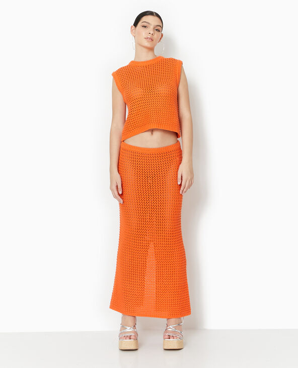 Pull sans manches en maille ajourée orange - Pimkie