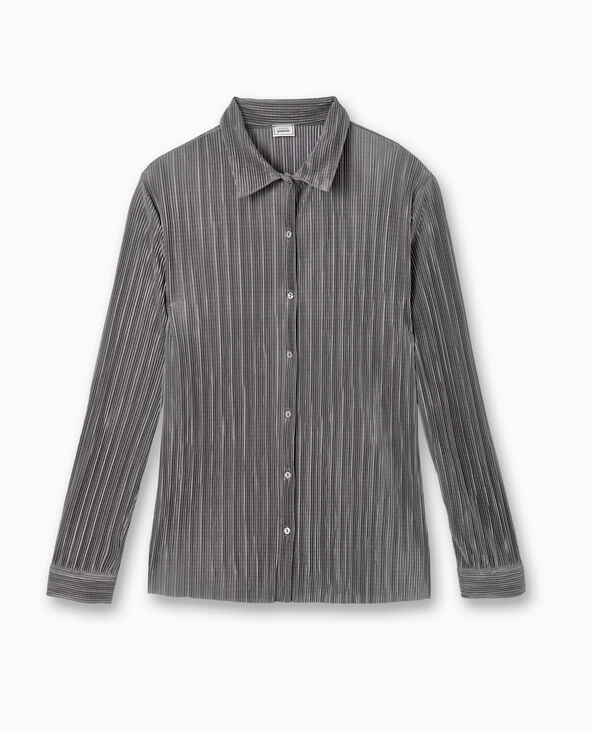 Chemise oversize en tissu plissé et satiné gris - Pimkie