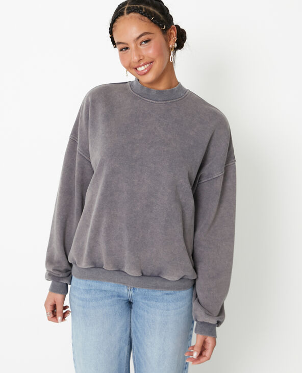 Sweat col rond avec effet délavé gris foncé - Pimkie