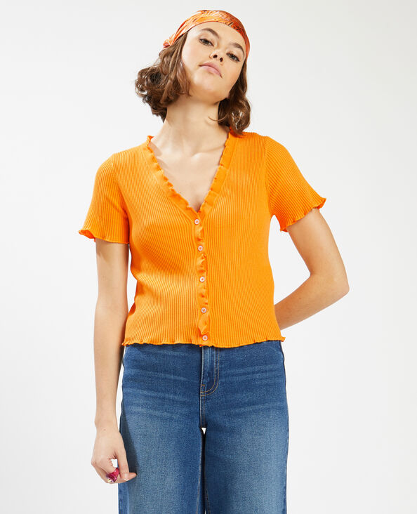 T-shirt cropped côtelé orange - Pimkie