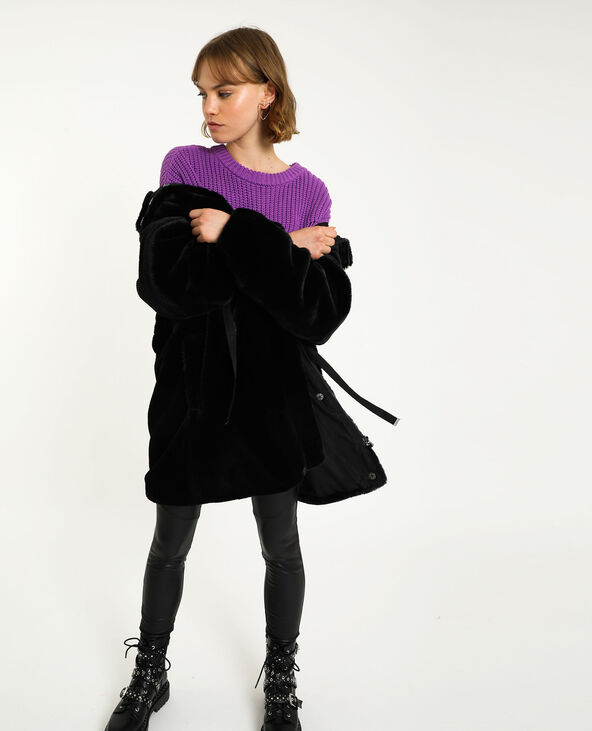 Manteau fausse fourrure noir - Pimkie