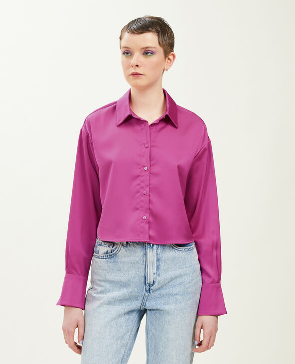 Chemise courte en tissu satiné rose - Pimkie