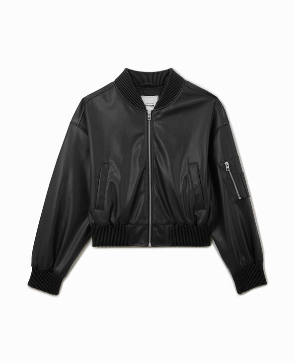 Blouson bomber en simili cuir noir - Pimkie