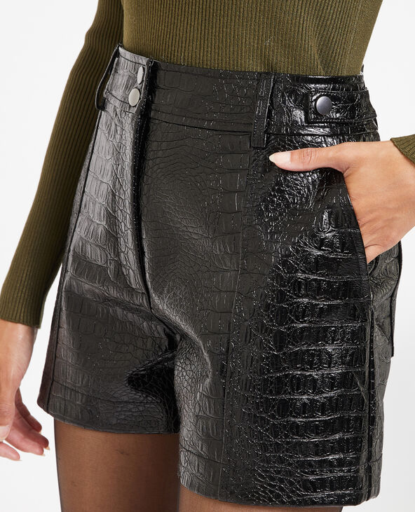 Short taille haute en vinyle effet croco noir - Pimkie