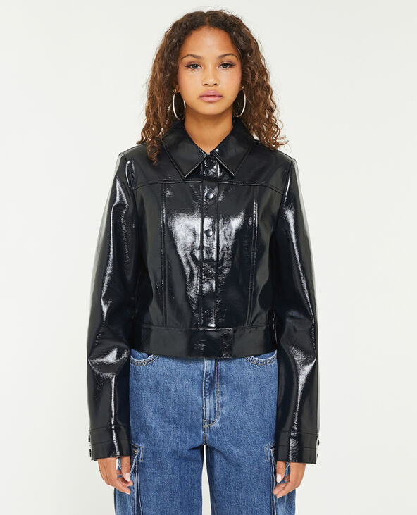 Veste unie en vinyle noir - Pimkie