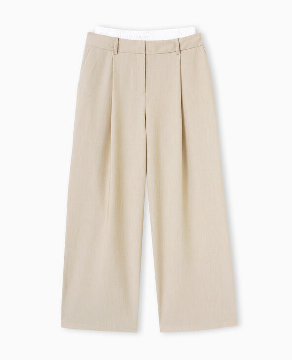 Pantalon large avec effet caleçon apparent beige - Pimkie
