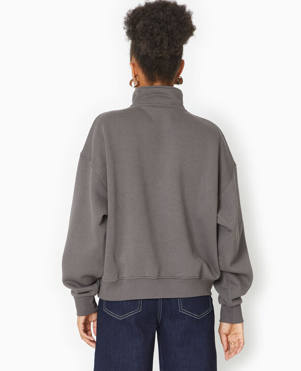 Sweat col camionneur avec flocage devant gris foncé - Pimkie