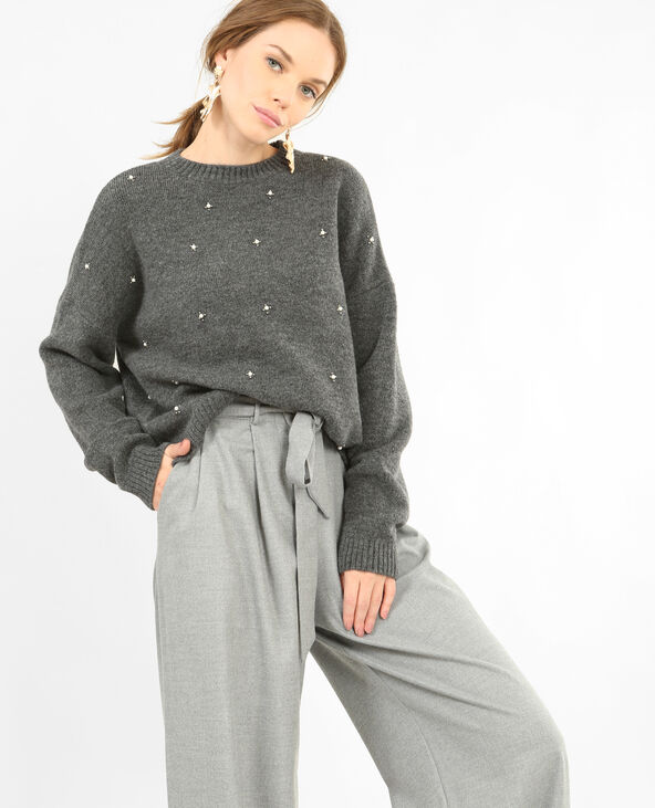 Pull à perles gris chiné - Pimkie