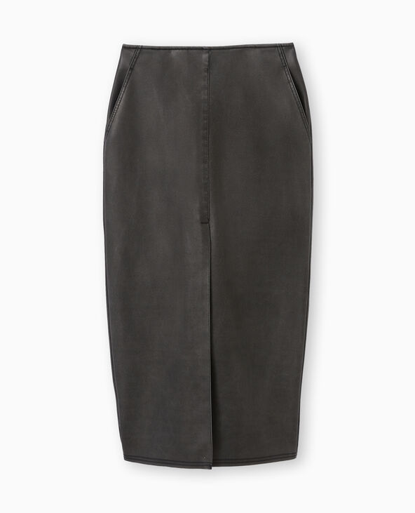 Jupe longue en faux cuir used gris foncé - Pimkie