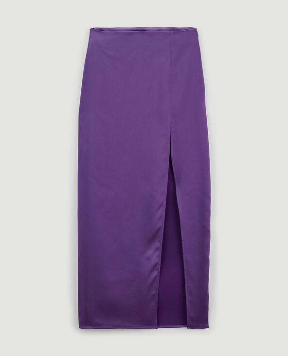 Jupe longue fendue en satin violet - Pimkie