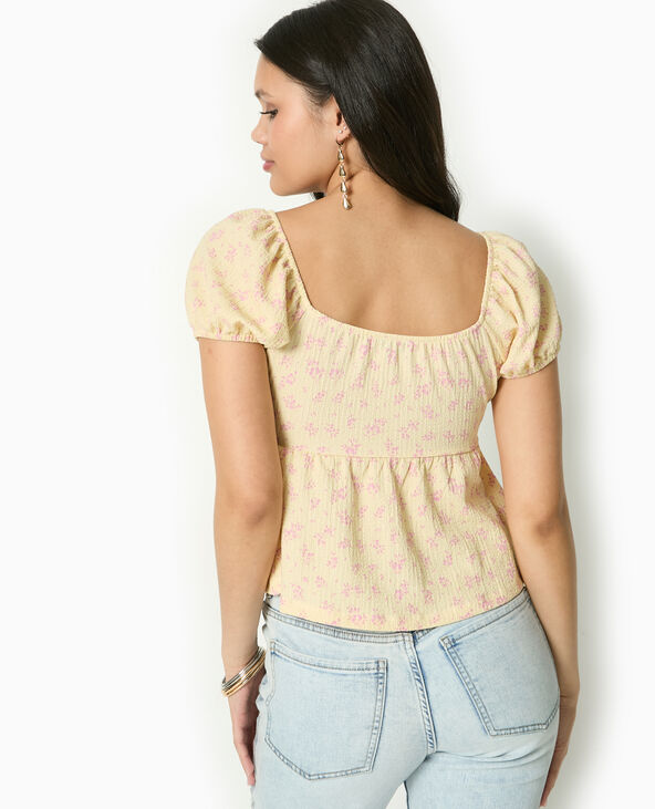T-shirt manches ballons avec nouette jaune - Pimkie