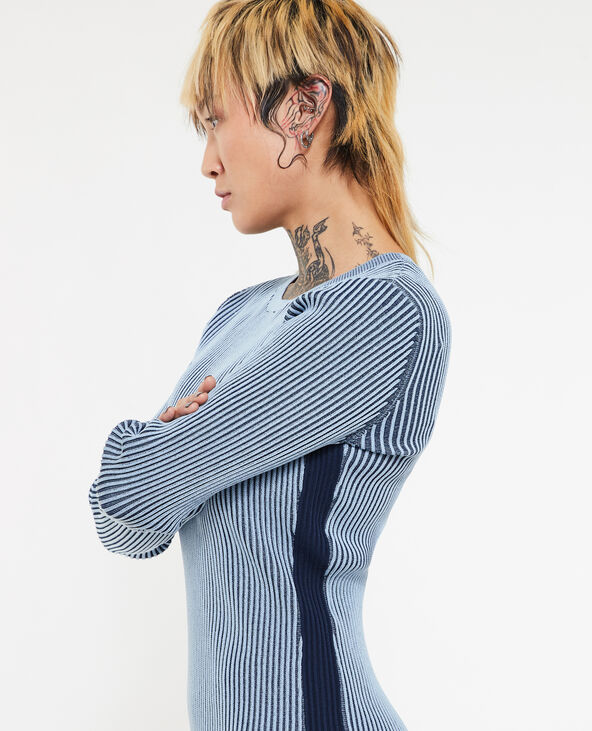 Robe longue en maille avec effet rayé bleu marine - Pimkie