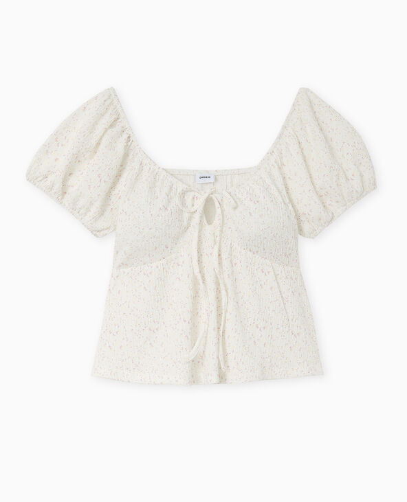 T-shirt manches ballons avec nouette blanc - Pimkie