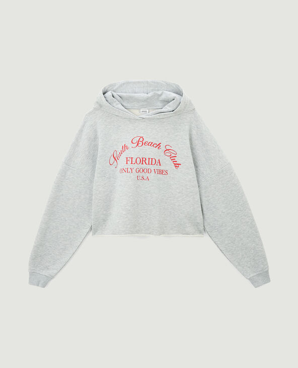 Sweat capuche cropped avec print devant gris chiné - Pimkie