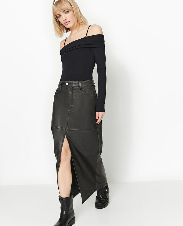 Jupe longue en faux cuir used avec poches gris foncé - Pimkie