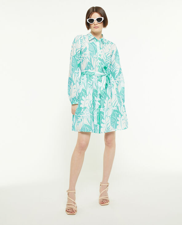 Robe chemise avec volants bleu turquoise - Pimkie