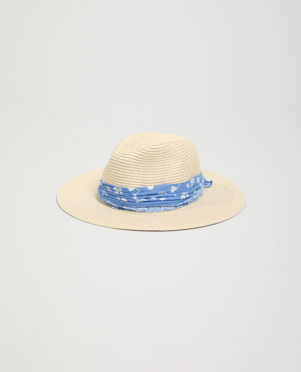 Chapeau de paille avec bandana beige - Pimkie