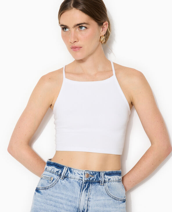 Top court en maille reliefée et extensible blanc - Pimkie