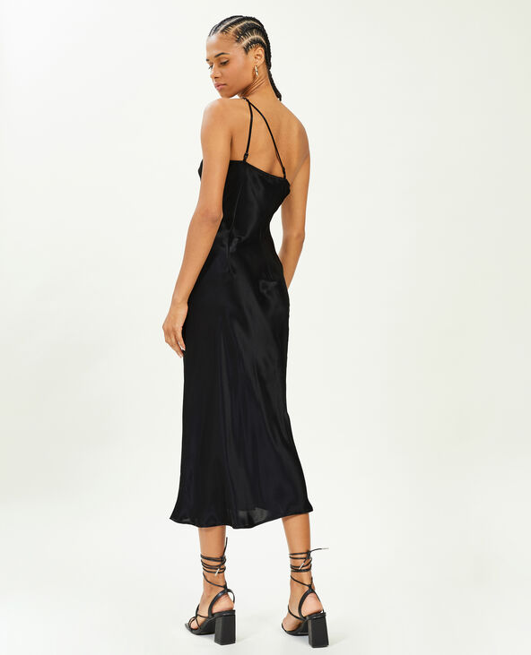 Robe asymétrique satinée avec bretelle bijou noir - Pimkie