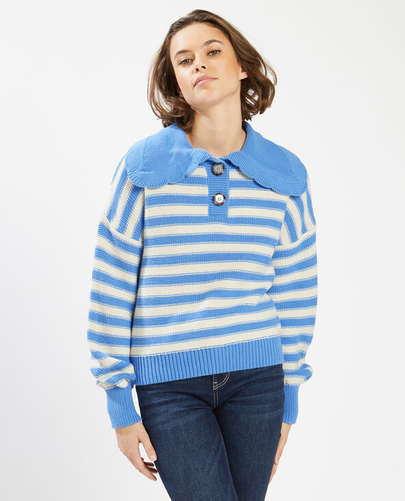 Pull rayé col claudine bleu - Pimkie