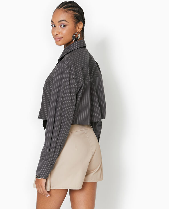 Chemise rayée cropped avec cravate gris foncé - Pimkie
