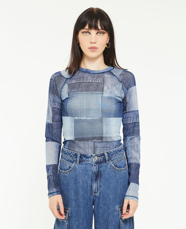 Top en tulle effet patchwork bleu - Pimkie
