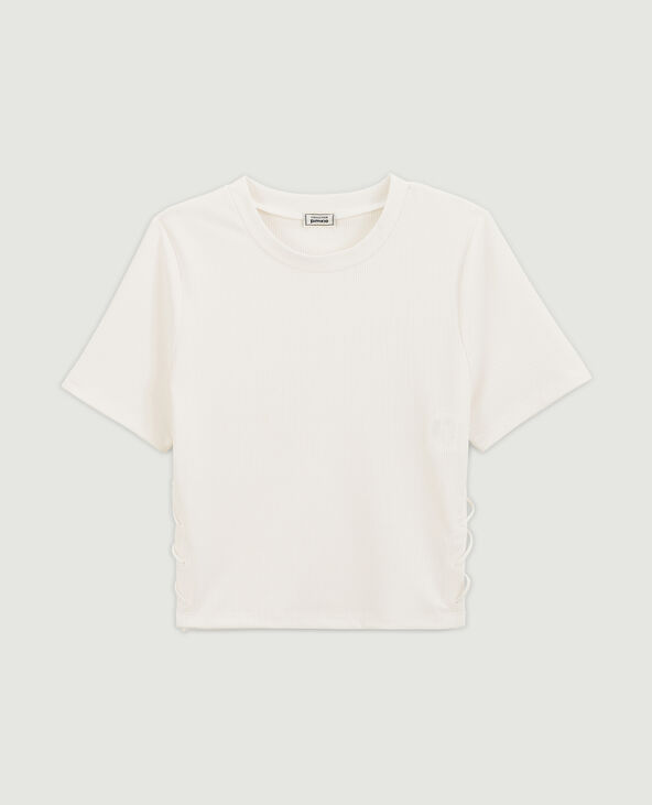 Top en maille côtelée avec découpes et lacets blanc - Pimkie