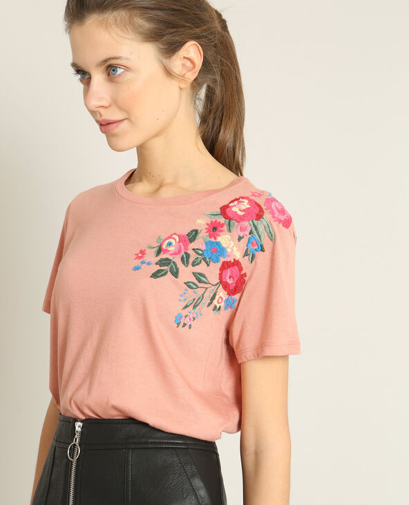 T-shirt brodé vieux rose - Pimkie
