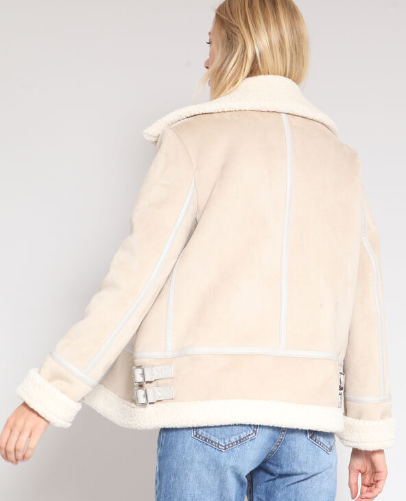 Blouson biker en fausse fourrure écru - Pimkie