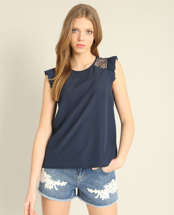 Blouse à dentelle bleu marine - Pimkie