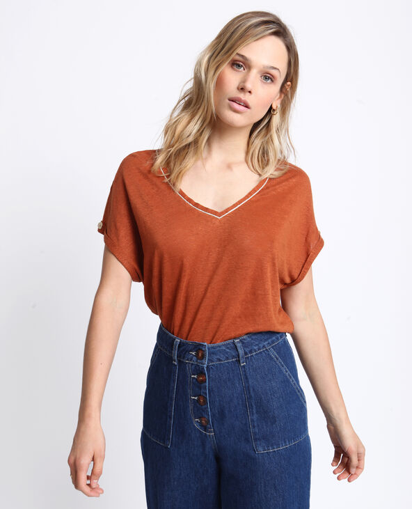 T-shirt col V marron - Pimkie