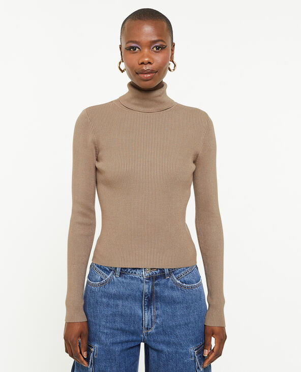 Pull à col roulé court taupe - Pimkie