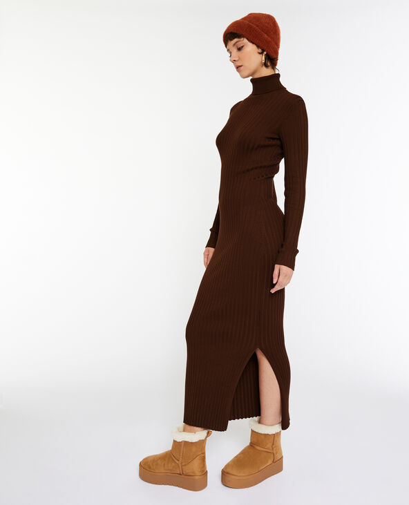 Robe longue moulante en maille côtelée marron - Pimkie