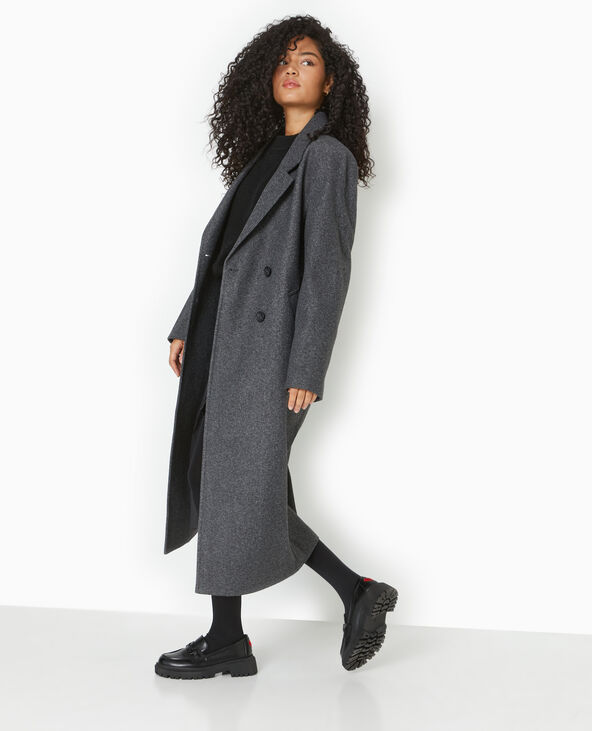 Manteau long effet drap de laine gris foncé - Pimkie