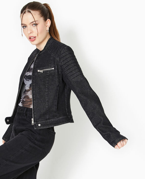 Blouson biker en jean noir - Pimkie