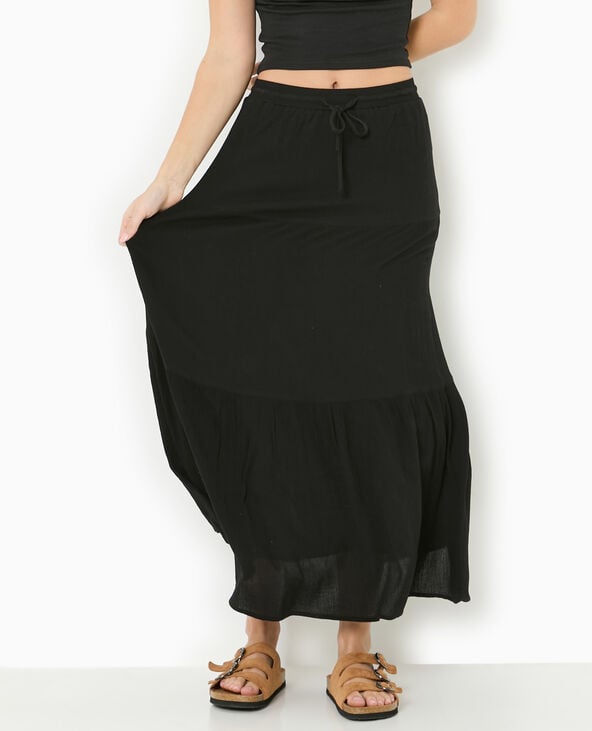 Jupon long à étages avec ceinture élastiquée noir - Pimkie