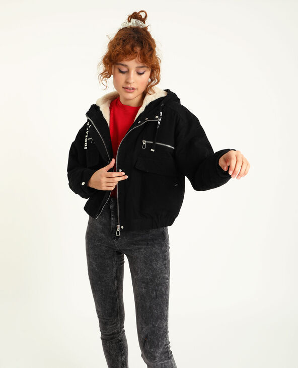 Blouson court à capuche noir - Pimkie