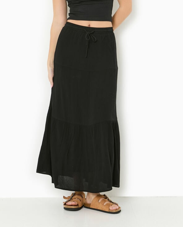 Jupon long à étages avec ceinture élastiquée noir - Pimkie