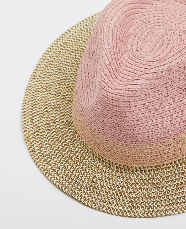 Fedora en paille tricolore vieux rose - Pimkie