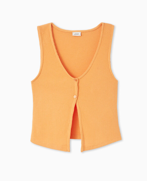 Débardeur en maille côtelée avec 2 boutons orange - Pimkie