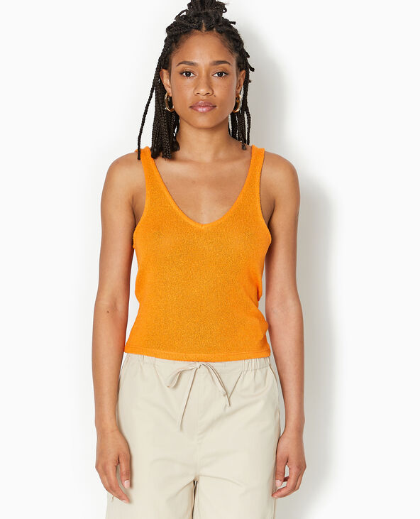Débardeur col V en maille rustique orange - Pimkie