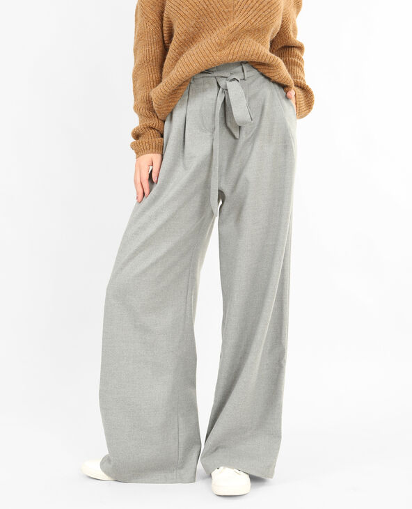 Pantalon large gris chiné - Pimkie