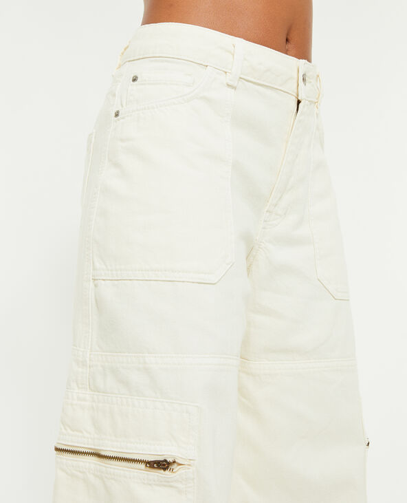 Pantalon ample cargo uni écru - Pimkie