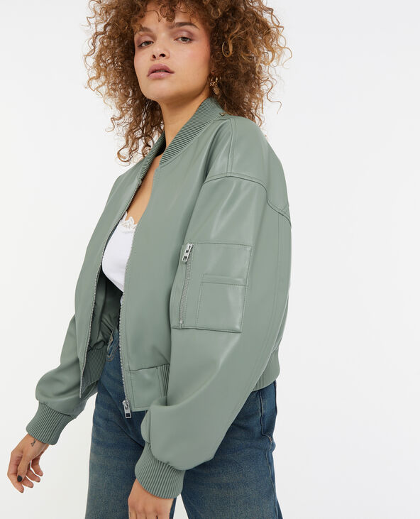 Blouson bomber en simili cuir vert clair - Pimkie