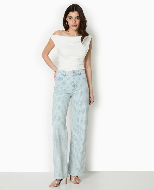 Jean straight taille haute avec strass devant bleu - Pimkie