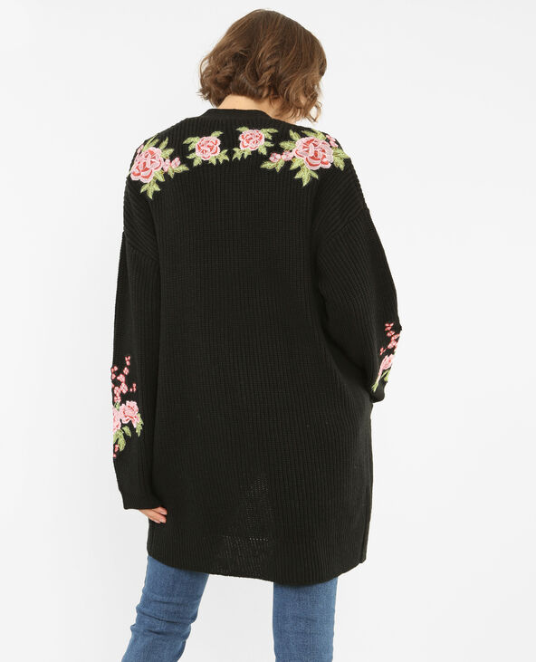 Gilet long brodé noir - Pimkie