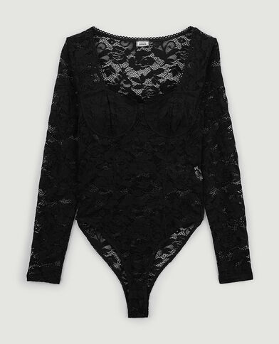 Body dentelle manches longues noir - Pimkie