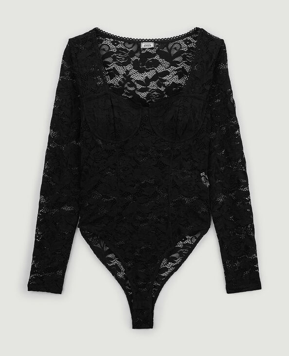 Body dentelle manches longues noir - Pimkie