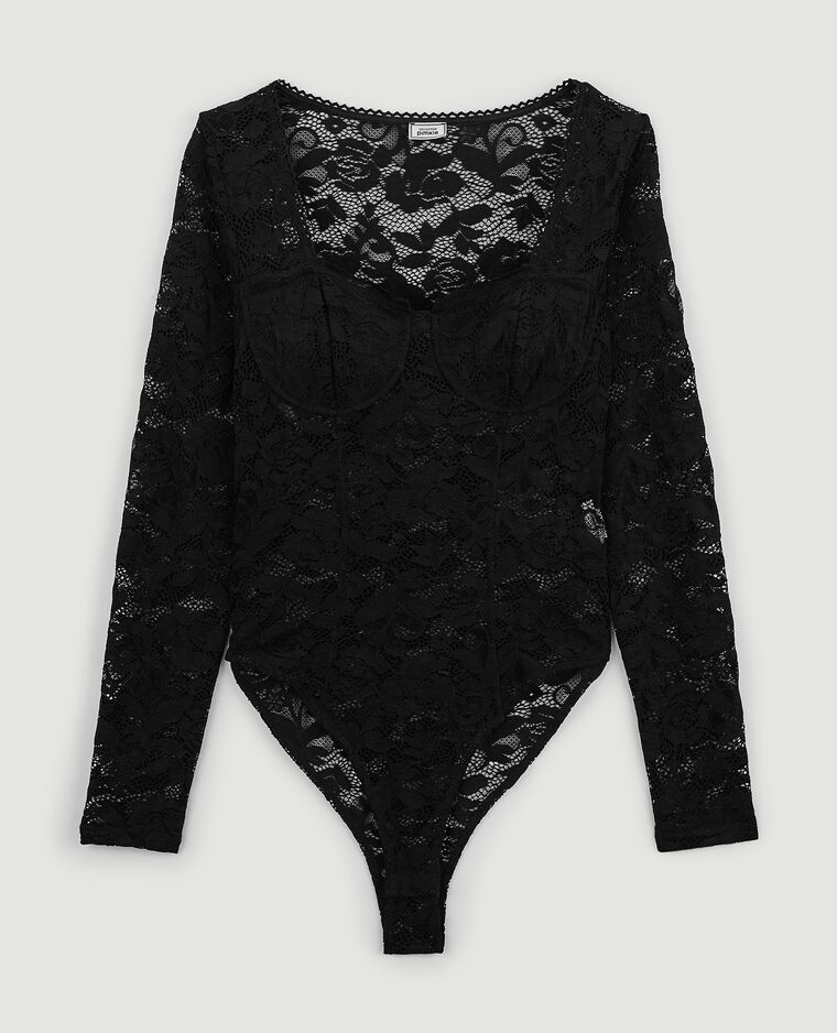Body dentelle manches longues noir - Pimkie